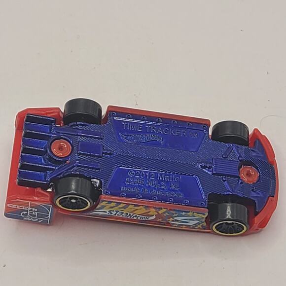 2012 HOT WHEELS TIME TRACKER #5 RED 1:64 DIECAST 3" RACE CAR WITH BLUE & YELLOW - Picture 5 of 5